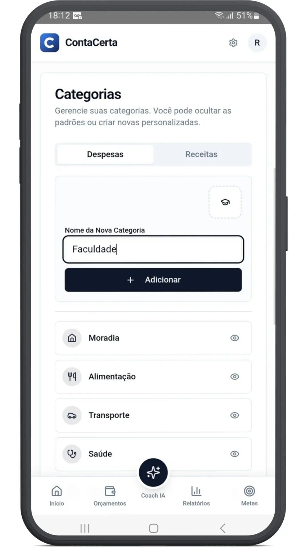 Categorias personalizadas