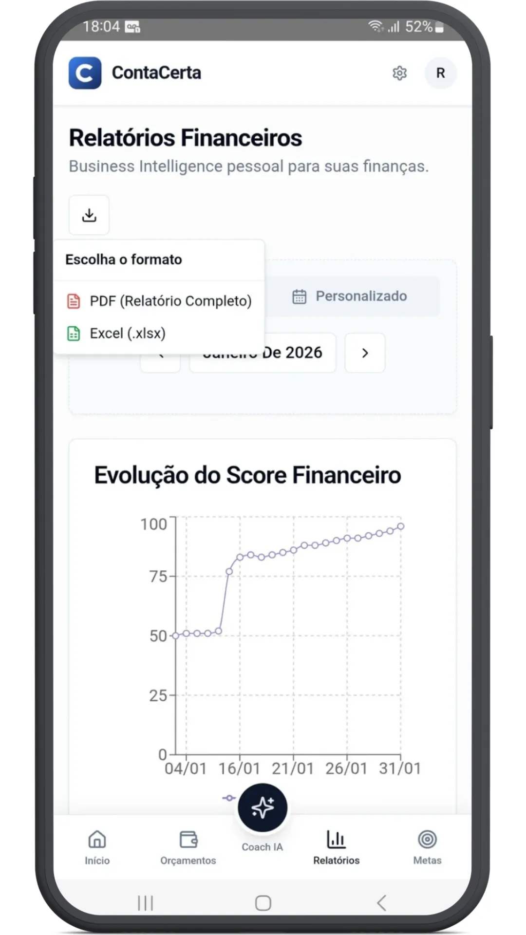 Relatórios completo PDF e XLSX